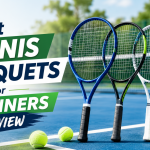 Best tennis racquets for beginners displayed on a tennis court with tennis balls