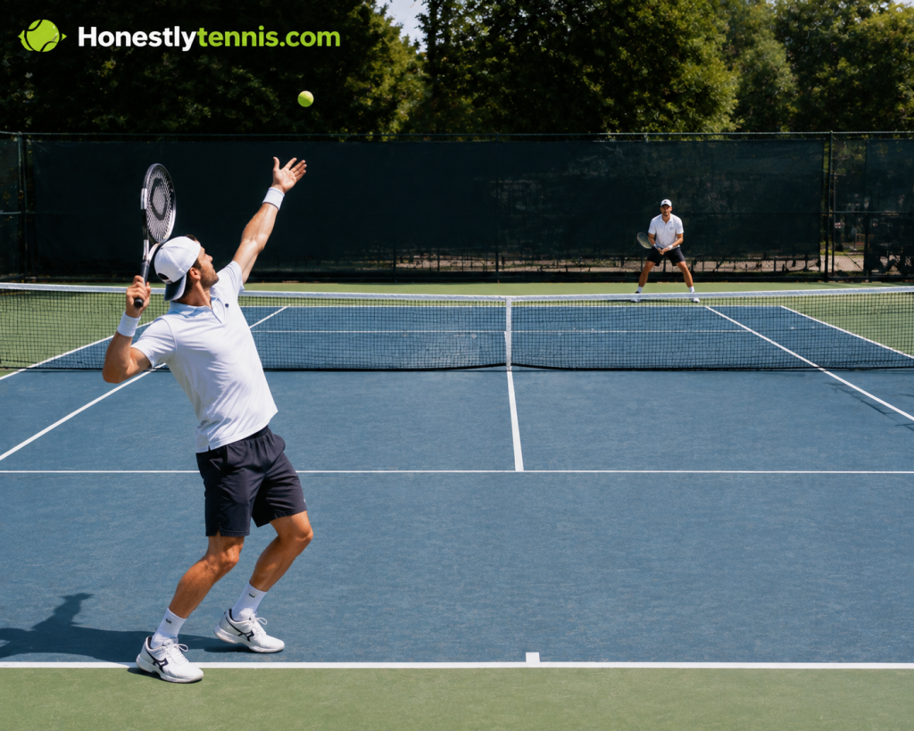 Two tennis players practicing how to play tennis with basic tennis rules