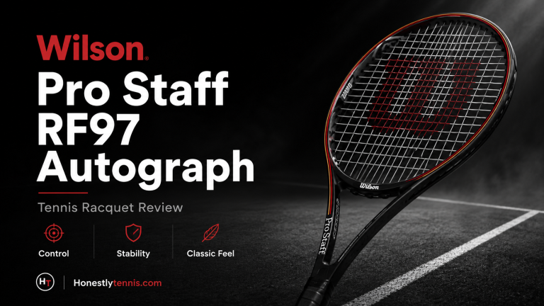 Wilson Pro Staff RF97 Autograph tennis racquet review feature image showing control, stability, and classic Pro Staff feel