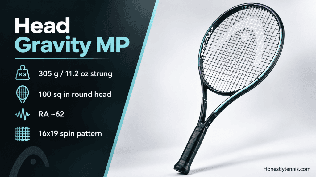 Head Gravity MP teal racket with round head shape — soft-feel control racket for players with tennis elbow 