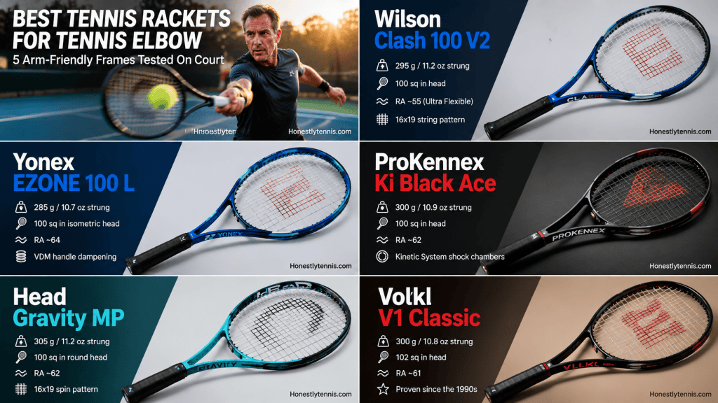 Volkl V1 Classic black racket — proven comfortable classic tennis racket for club players with tennis elbow
