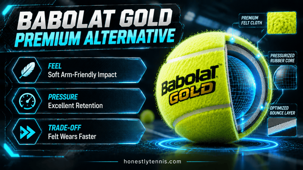 Babolat Gold All Court premium alternative best tennis balls for hard courts infographic