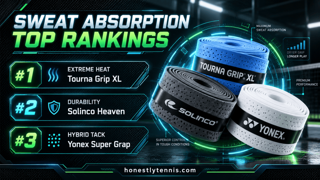 Coach Mitchell top 5 best tennis overgrips for sweaty hands rankings infographic