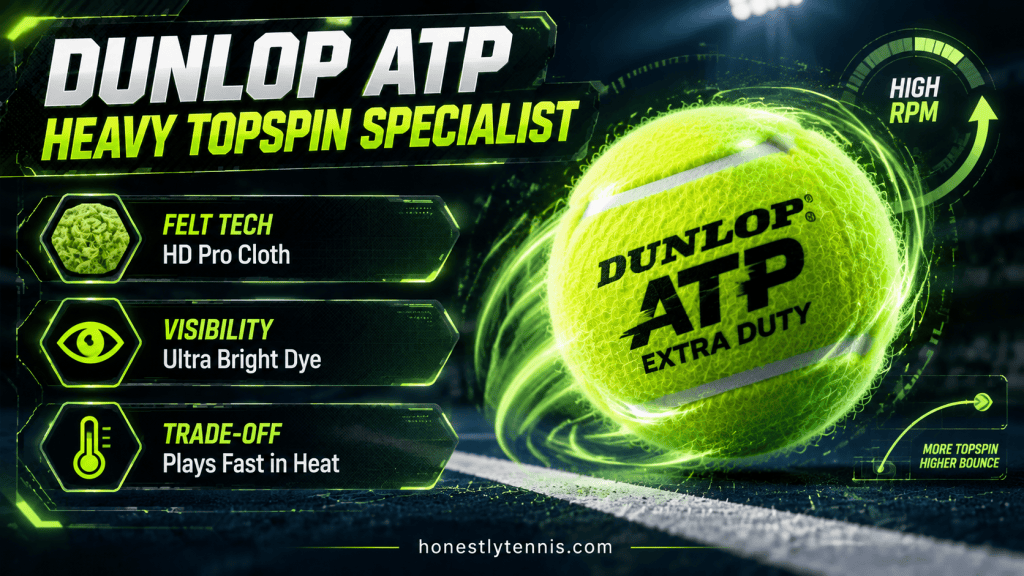 Dunlop ATP Extra duty heavy spin best tennis balls for hard courts infographic