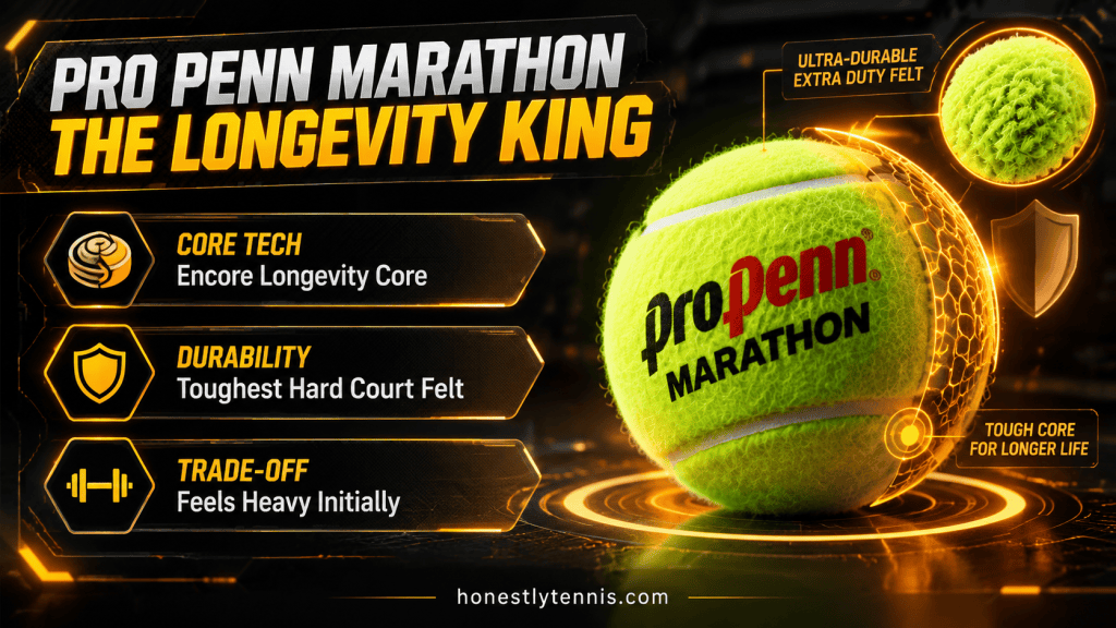 Pro Penn Marathon Extra duty durability best tennis balls for hard courts infographic
